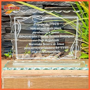 Placa de Vidro - Homenagem - Personalizada (TRANSPARENTE)