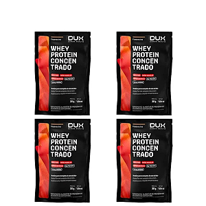 WHEY PROTEIN CONCENTRADO SACHE 4x30g DUX HUMAN HEALTH - 1 CHOCOLATE - 1 CHOCOLATE BRANCO - 1 COOKIES - 1 COCO