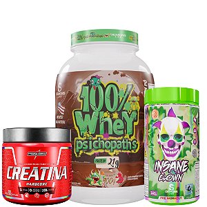 100% WHEY PSICHOPATHS 900G - INSANE CLOWN - sabor  FRUIT PUNCH - 350G - DEMONS LAB - CREATINA 300G - INTEGRALMÉDICA