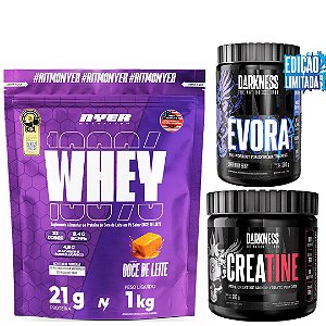 WHEY PROTEIN 1KG - NYER NUTRITION + ÉVORA XT 300G + CREAINA 300G - DARKENSS
