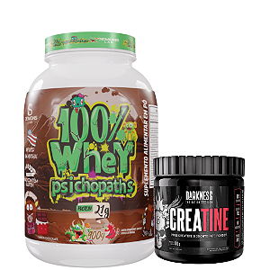100% WHEY PSICHOPATHS 900G DEMONS LAB + CREATINA 300G 100% PURA - DARKENSS