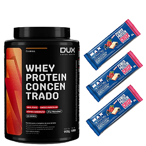 WHEY PROTEIN CONCENTRADO 900g - DUX HUMAN HEALTH + PROTEIN CRISP 3X44G SABOR CHOCOLATE TRUFFLE - MAX TITANIUM