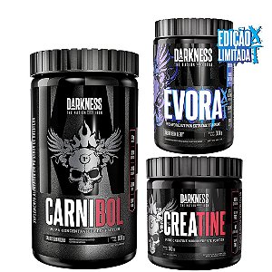 CARNIBOL 900g ZERO LACTOSE + PRÉ TREINO ÉVORA XT 300G(VALIDADE 08/26) SABOR BLOODY BERRY + CREATINA 300G 100% PURA - Darkness
