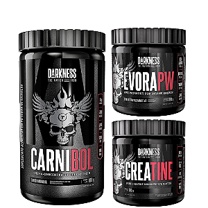 CARNIBOL 900g ZERO LACTOSE + PRÉ TREINO ÉVORA PW SABOR MAÇA VERDE + CREATINA 300G 100% PURA - Darkness