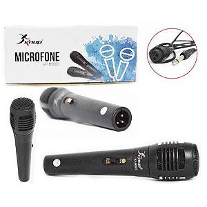 MICROFONE COM FIO DINÂMICO KNUP MODELO KP-M0001 PRETO - CABO DE 1M - FREQUÊNCIA 80Hz - 15KHz - P10