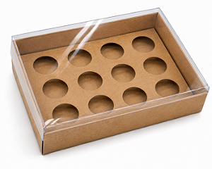 Caixa para 12 Brigadeiros Tampa Transparente 20x13x4 - Pct com 10 Unidades