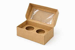 Caixas para 2 Cupcakes com Berço e Visor - Pct com 10 Unidades