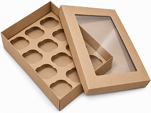 Caixas para 12 Mini Cupcakes com Visor 23,5x16,8x6 - Pct com 10 Unidades