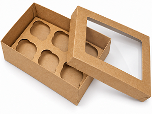 Caixas para 6 Mini Cupcakes com Visor 17x11,5x6 - Pct com 10 Unidades