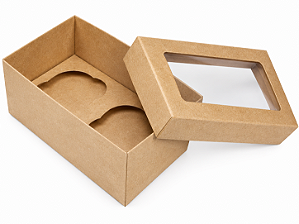 Caixas para 2 Mini Cupcakes com Visor - Pct com 20 Unidades