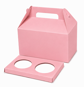 Caixa Maleta para 2 Cupcakes Rosa Claro - Pct com 10 Unidades