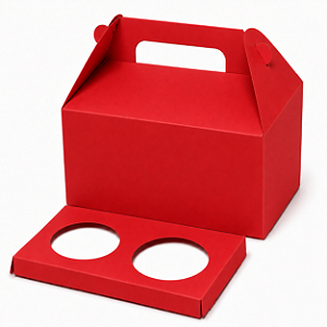 Caixa Maleta para 2 Cupcakes Vermelho - Pct com 10 Unidades