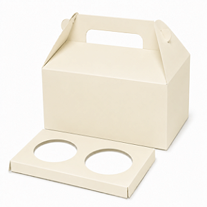 Caixa Maleta para 2 Cupcakes Marfim - Pct com 10 Unidades
