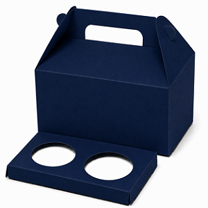 Caixa Maleta para 2 Cupcakes Azul Marinho - Pct com 10 Unidades