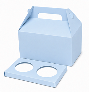 Caixa Maleta para 2 Cupcakes Azul Claro - Pct com 10 Unidades