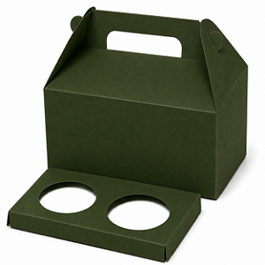 Caixa Maleta para 2 Cupcakes Verde Musgo - Pct com 10 Unidades