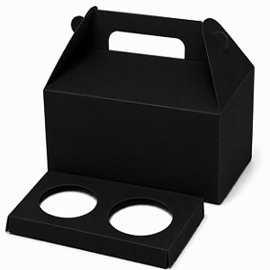 Caixa Maleta para 2 Cupcakes Preto - Pct com 10 Unidades