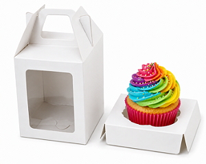Caixa Maleta para 1 Mini Cupcake com Visor 6x6x6 - Pct com 10 Unidades