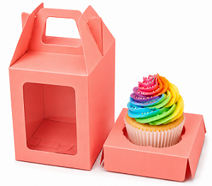 Caixa Maleta para 1 Mini Cupcake com Visor 6x6x6 - Pct com 10 Unidades