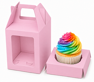 Caixa Maleta para 1 Mini Cupcake com Visor 6x6x6 - Pct com 10 Unidades