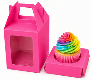 Caixa Maleta para 1 Mini Cupcake com Visor 6x6x6 - Pct com 10 Unidades