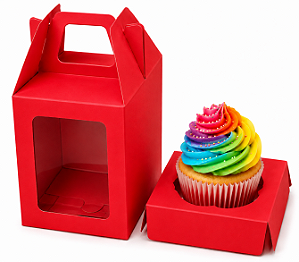 Caixa Maleta para 1 Mini Cupcake com Visor 6x6x6 - Pct com 10 Unidades