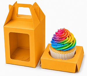 Caixa Maleta para 1 Mini Cupcake com Visor 6x6x6 - Pct com 10 Unidades