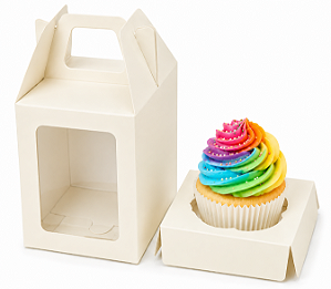 Caixa Maleta para 1 Mini Cupcake com Visor 6x6x6 - Pct com 10 Unidades