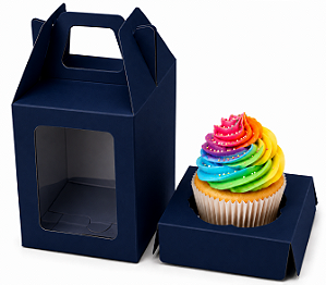 Caixa Maleta para 1 Mini Cupcake com Visor 6x6x6 - Pct com 10 Unidades