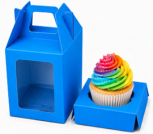 Caixa Maleta para 1 Mini Cupcake com Visor 6x6x6 - Pct com 10 Unidades