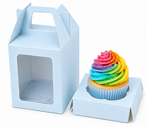 Caixa Maleta para 1 Mini Cupcake com Visor 6x6x6 - Pct com 10 Unidades