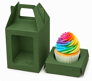 Caixa Maleta para 1 Mini Cupcake com Visor 6x6x6 - Pct com 10 Unidades