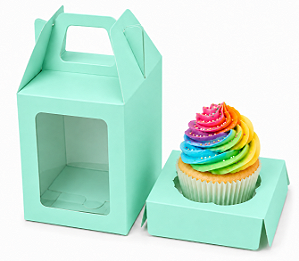 Caixa Maleta para 1 Mini Cupcake com Visor 6x6x6 - Pct com 10 Unidades