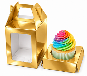 Caixa Maleta para 1 Mini Cupcake com Visor 6x6x6 - Pct com 10 Unidades
