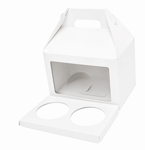 Caixa Maleta para 2 Cupcakes / Branco - Pct com 10 Unidades