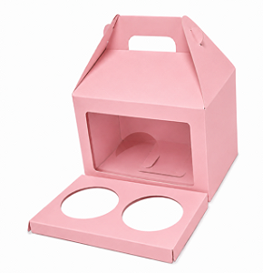 Caixa Maleta para 2 Cupcakes / Rosa Claro - Pct com 10 Unidades