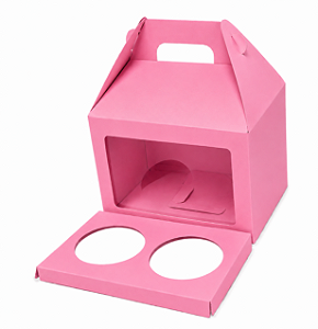 Caixa Maleta para 2 Cupcakes / Pink - Pct com 10 Unidades