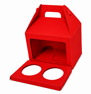 Caixa Maleta para 2 Cupcakes / Vermelho - Pct com 10 Unidades
