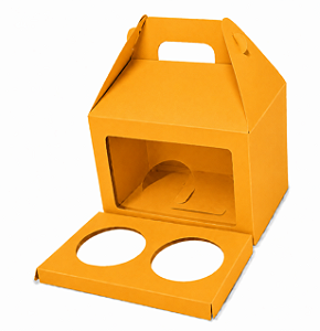 Caixa Maleta para 2 Cupcakes / Laranja Claro - Pct com 10 Unidades
