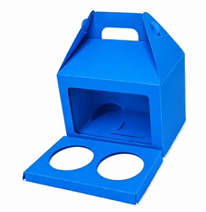 Caixa Maleta para 2 Cupcakes / Azul Turquesa - Pct com 10 Unidades