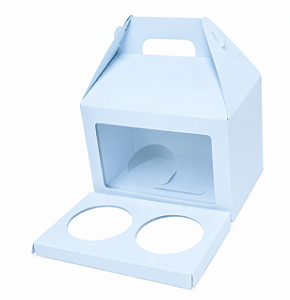 Caixa Maleta para 2 Cupcakes / Azul Claro - Pct com 10 Unidades