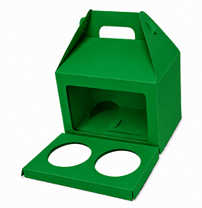 Caixa Maleta para 2 Cupcakes / Verde Bandeira - Pct com 10 Unidades