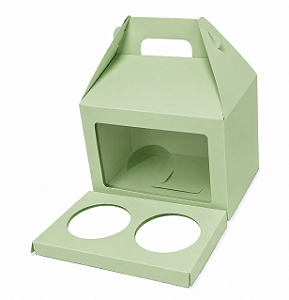 Caixa Maleta para 2 Cupcakes / Verde Claro - Pct com 10 Unidades