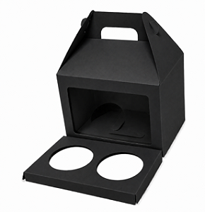 Caixa Maleta para 2 Cupcakes / Preto - Pct com 10 Unidades