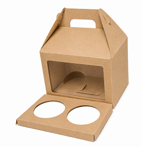 Caixa Maleta para 2 Cupcakes / Kraft - Pct com 10 Unidades