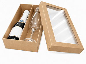 Caixas para Mini Vinho e Taça Com Visor 21x12x6 - Pct com 10 Unidades