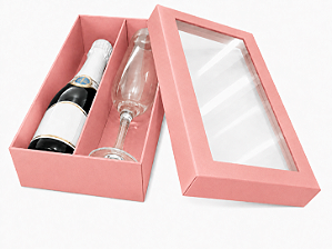 Caixas para Mini Vinho e Taça Com Visor 21x12x6 - Pct com 10 Unidades
