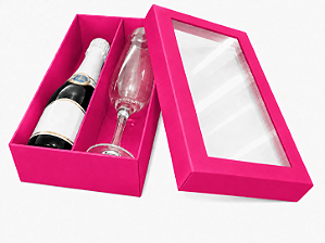 Caixas para Mini Vinho e Taça Com Visor 21x12x6 - Pct com 10 Unidades