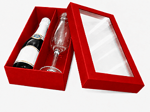 Caixas para Mini Vinho e Taça Com Visor 21x12x6 - Pct com 10 Unidades