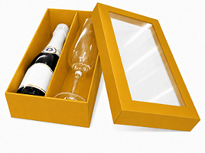 Caixas para Mini Vinho e Taça Com Visor 21x12x6 - Pct com 10 Unidades